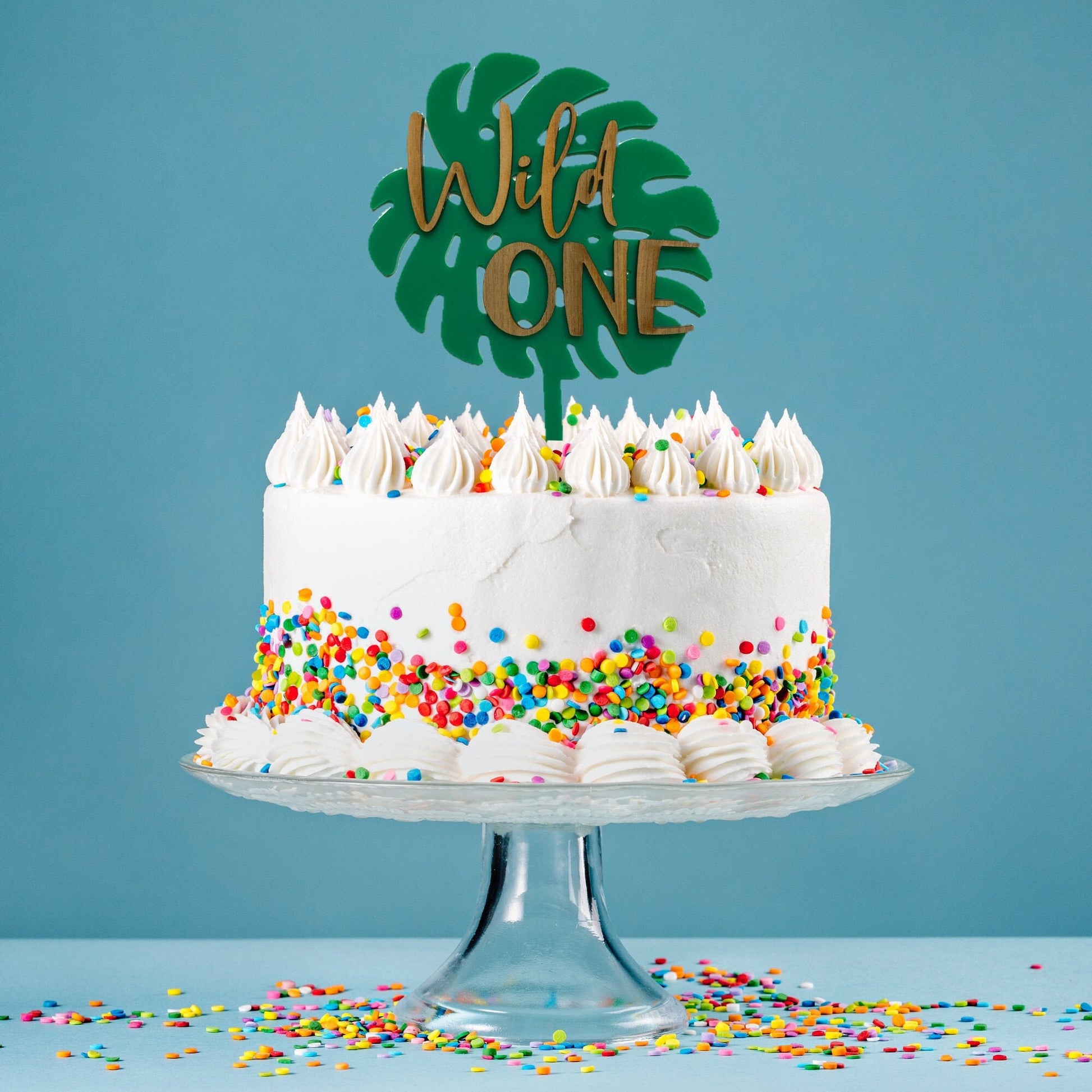 Wild One Cake Topper, Safari Birthday, Tropical Leaf Cake Topper, Monstera Leaf, Jungle Safari Party, Palm Leaf Decor