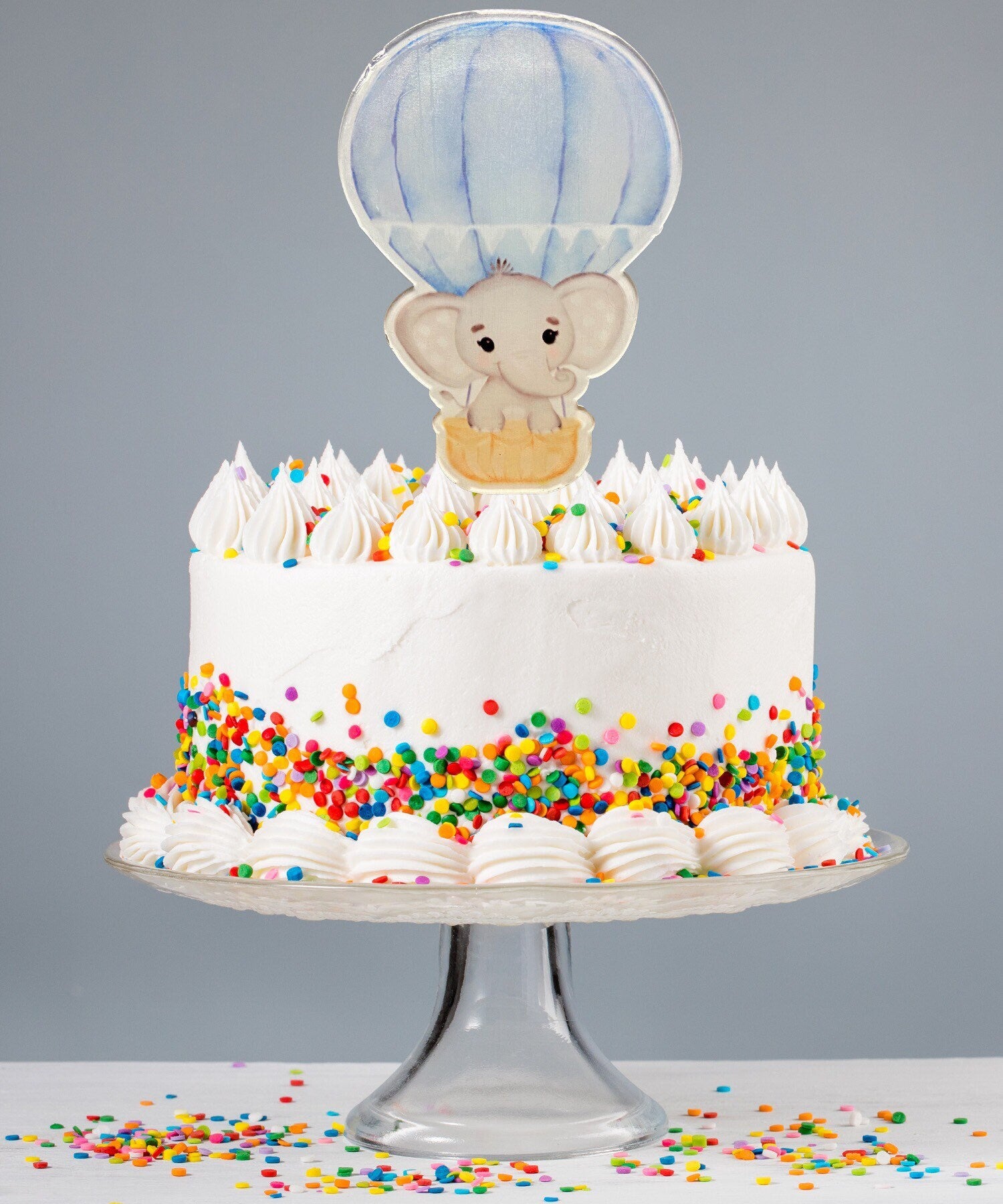 Elephant Baby Shower, Cake Topper, It’s a Boy, Blue Decorations, Personalized, Hot Air Balloon